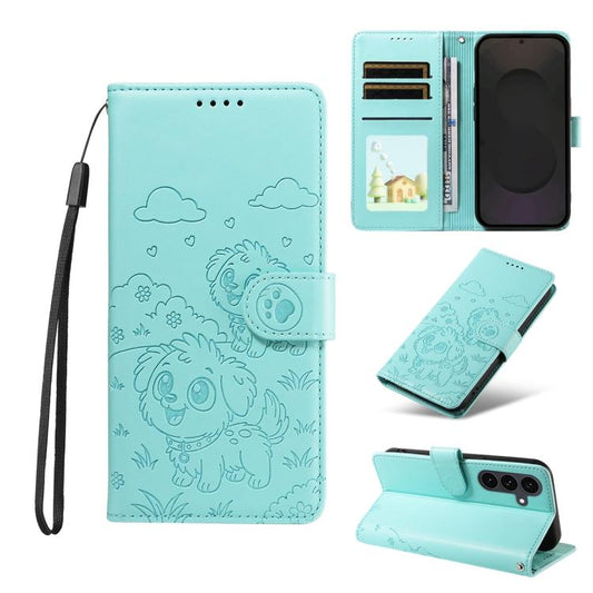 Embossed Heart Dog RFID Blocking Wallet Leather Phone Case