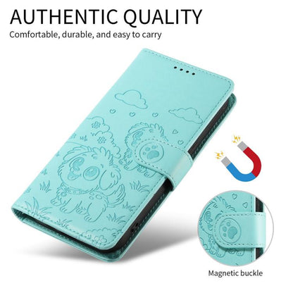 Embossed Heart Dog RFID Blocking Wallet Leather Phone Case