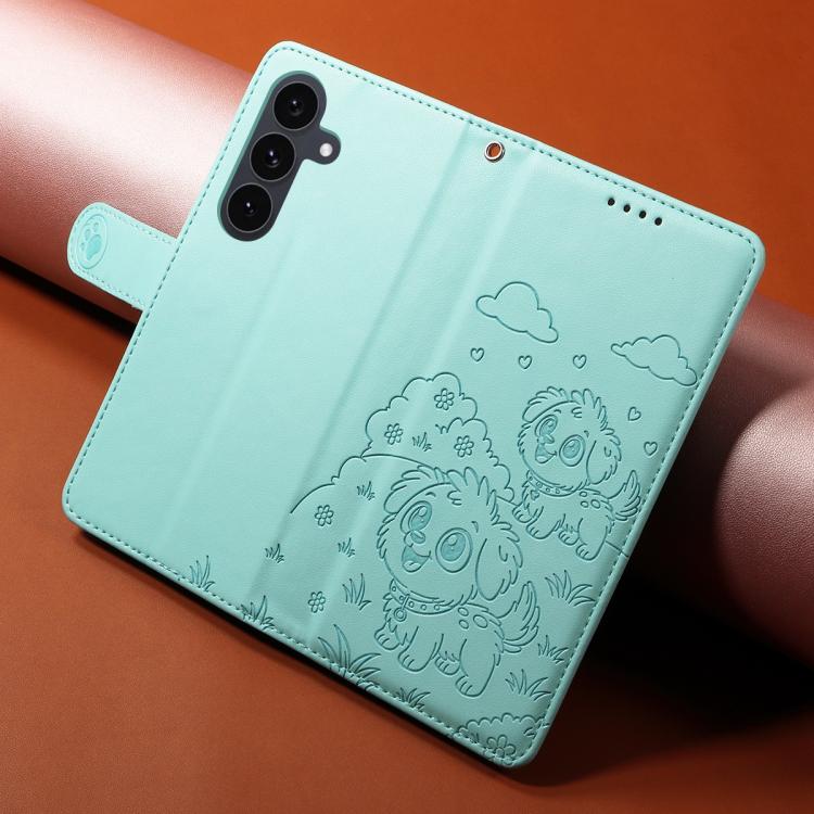 Embossed Heart Dog RFID Blocking Wallet Leather Phone Case