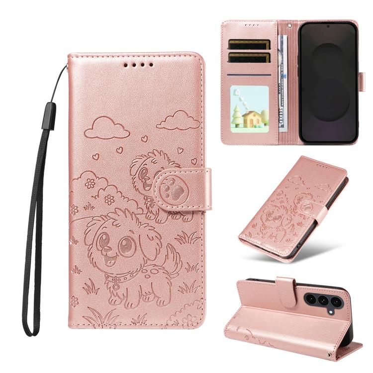 Embossed Heart Dog RFID Blocking Wallet Leather Phone Case