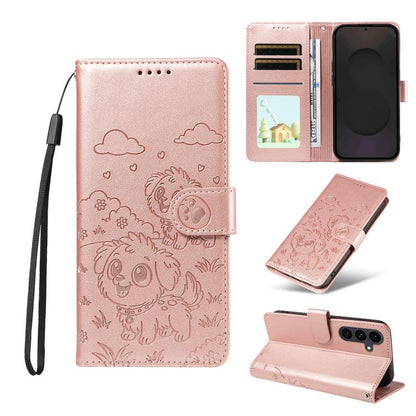 Embossed Heart Dog RFID Blocking Wallet Leather Phone Case