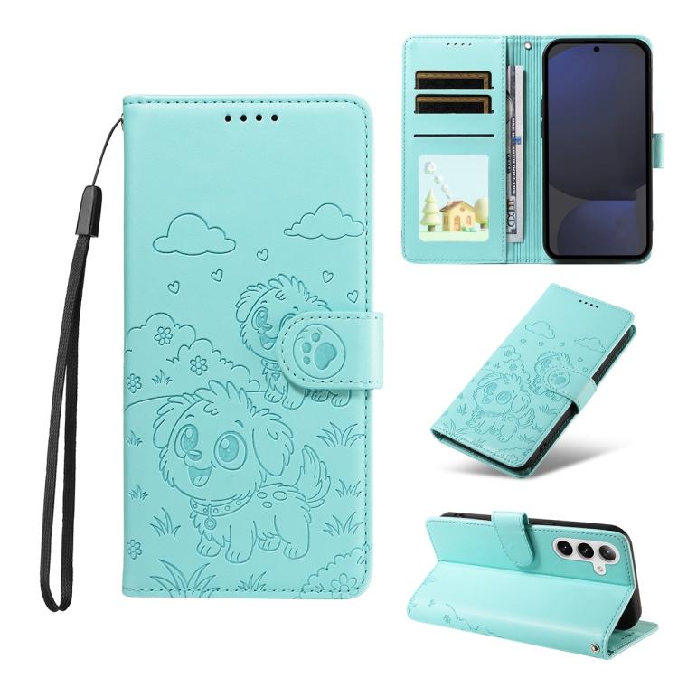 Embossed Heart Dog RFID Blocking Wallet Leather Phone Case
