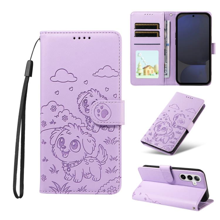 Embossed Heart Dog RFID Blocking Wallet Leather Phone Case