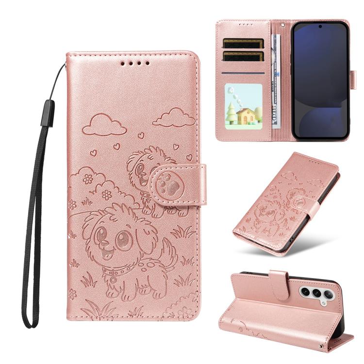 Embossed Heart Dog RFID Blocking Wallet Leather Phone Case