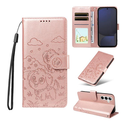 Embossed Heart Dog RFID Blocking Wallet Leather Phone Case