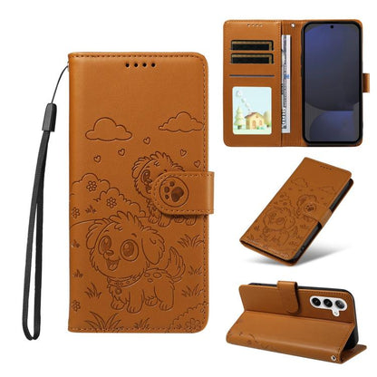 Embossed Heart Dog RFID Blocking Wallet Leather Phone Case