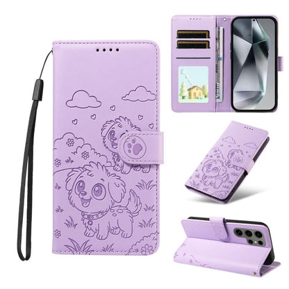 Embossed Heart Dog RFID Blocking Wallet Leather Phone Case