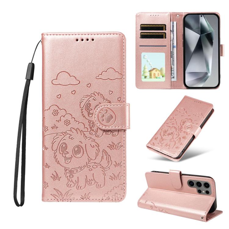 Embossed Heart Dog RFID Blocking Wallet Leather Phone Case