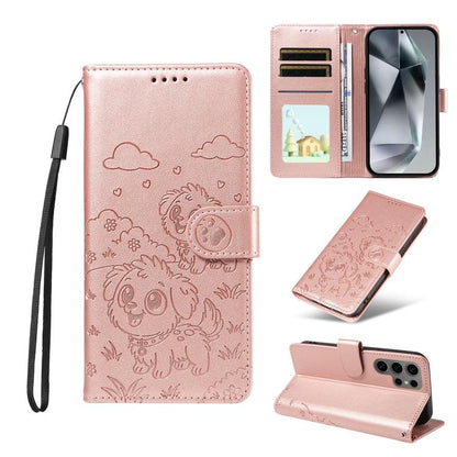 Embossed Heart Dog RFID Blocking Wallet Leather Phone Case