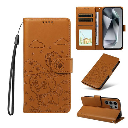 Embossed Heart Dog RFID Blocking Wallet Leather Phone Case