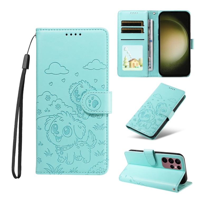 Embossed Heart Dog RFID Blocking Wallet Leather Phone Case