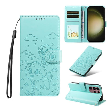 Embossed Heart Dog RFID Blocking Wallet Leather Phone Case