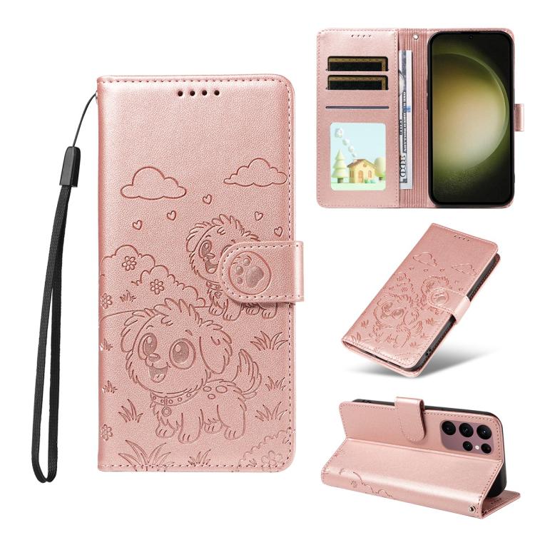 Embossed Heart Dog RFID Blocking Wallet Leather Phone Case