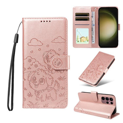 Embossed Heart Dog RFID Blocking Wallet Leather Phone Case