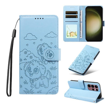 Embossed Heart Dog RFID Blocking Wallet Leather Phone Case