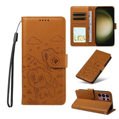 Embossed Heart Dog RFID Blocking Wallet Leather Phone Case