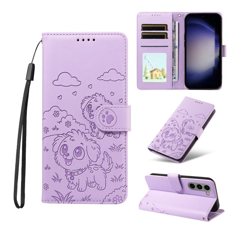Embossed Heart Dog RFID Blocking Wallet Leather Phone Case
