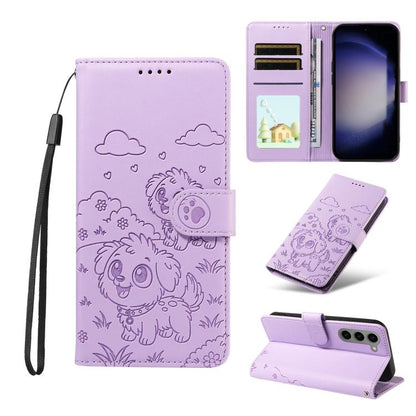 Embossed Heart Dog RFID Blocking Wallet Leather Phone Case