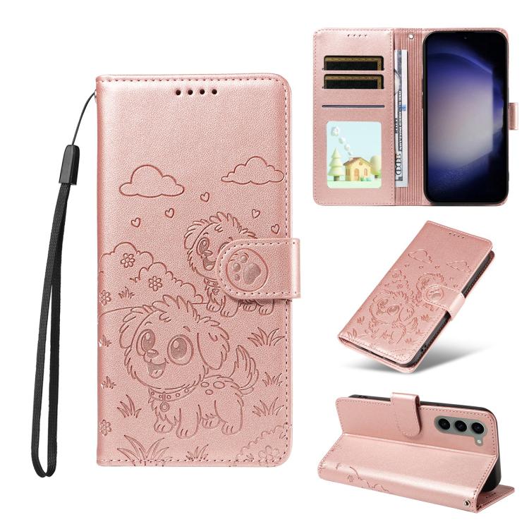 Embossed Heart Dog RFID Blocking Wallet Leather Phone Case
