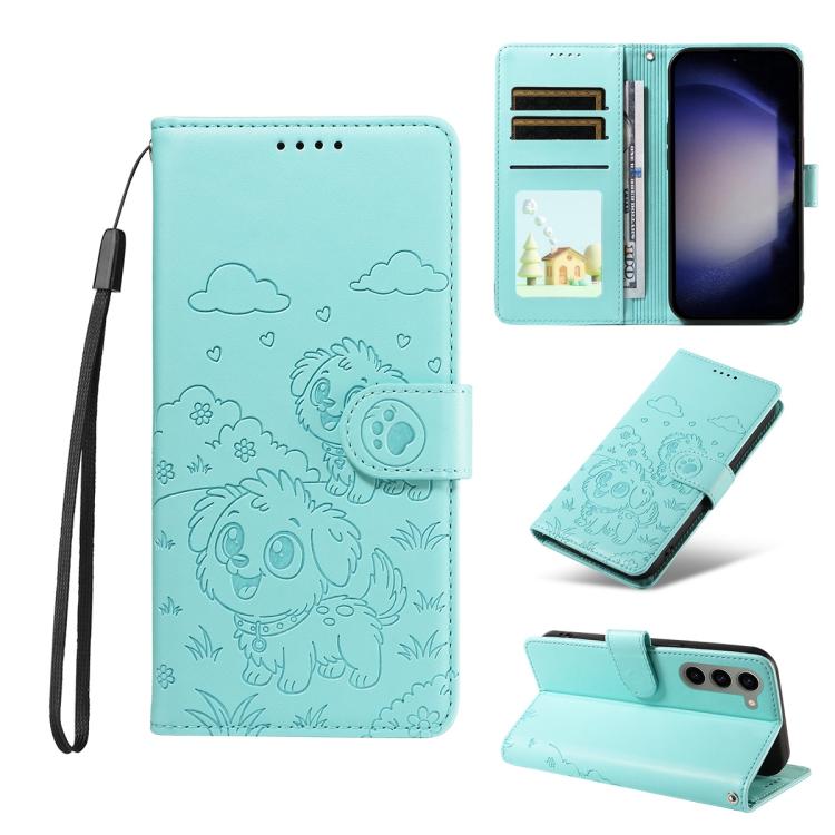 Embossed Heart Dog RFID Blocking Wallet Leather Phone Case