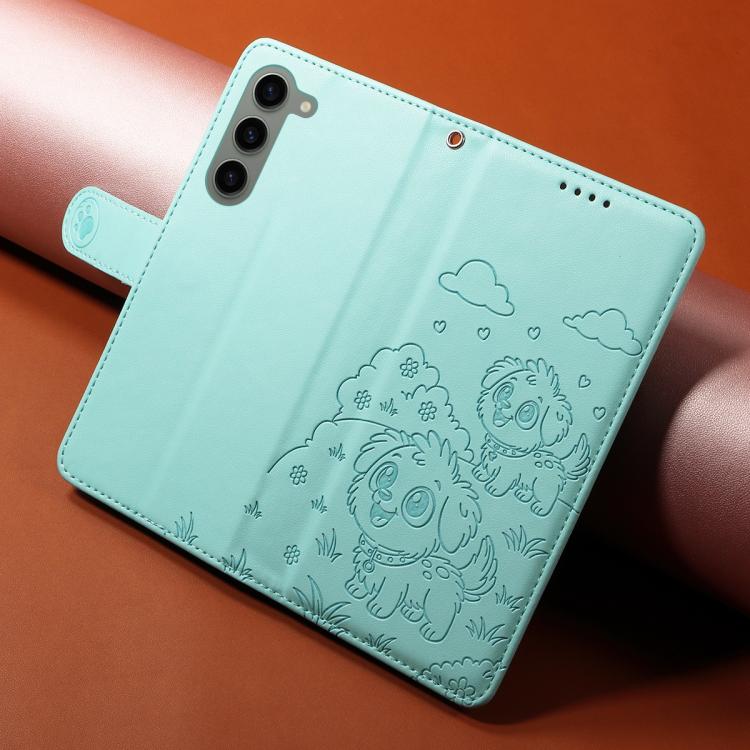 Embossed Heart Dog RFID Blocking Wallet Leather Phone Case