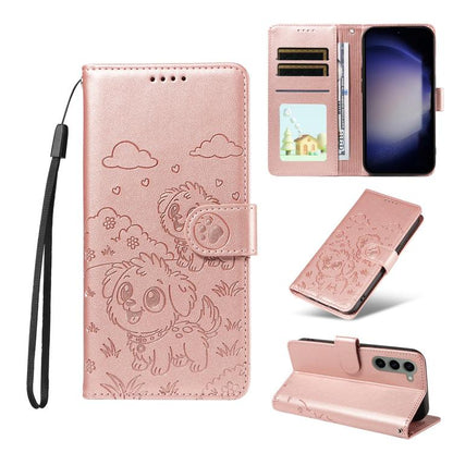 Embossed Heart Dog RFID Blocking Wallet Leather Phone Case