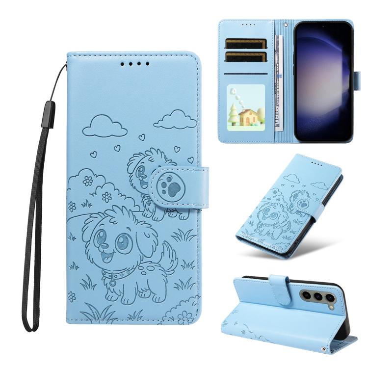 Embossed Heart Dog RFID Blocking Wallet Leather Phone Case
