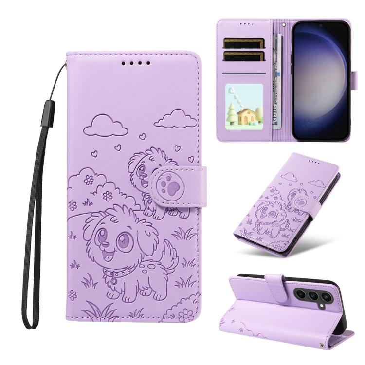 Embossed Heart Dog RFID Blocking Wallet Leather Phone Case