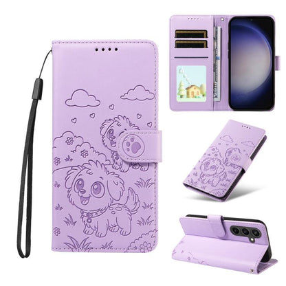 Embossed Heart Dog RFID Blocking Wallet Leather Phone Case