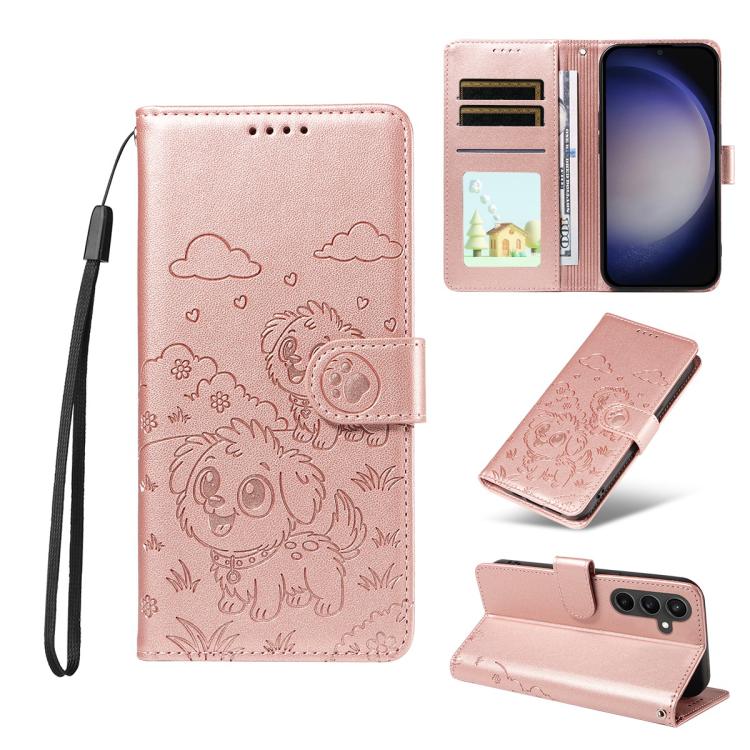 Embossed Heart Dog RFID Blocking Wallet Leather Phone Case