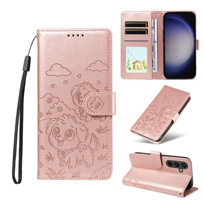 Embossed Heart Dog RFID Blocking Wallet Leather Phone Case
