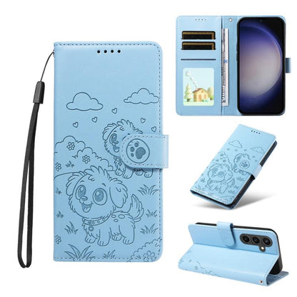 Embossed Heart Dog RFID Blocking Wallet Leather Phone Case