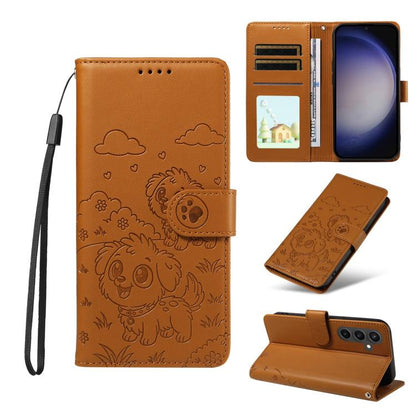 Embossed Heart Dog RFID Blocking Wallet Leather Phone Case