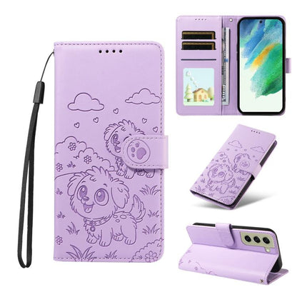Embossed Heart Dog RFID Blocking Wallet Leather Phone Case