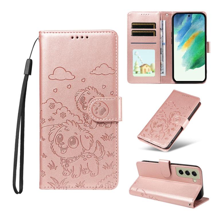 Embossed Heart Dog RFID Blocking Wallet Leather Phone Case