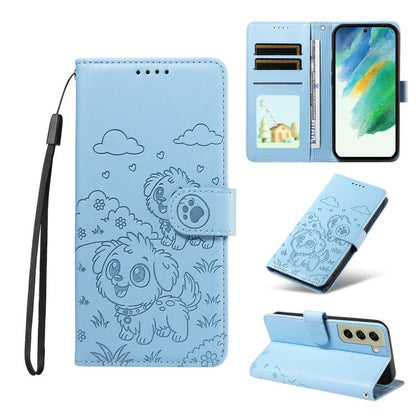 Embossed Heart Dog RFID Blocking Wallet Leather Phone Case