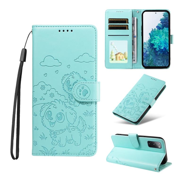 Embossed Heart Dog RFID Blocking Wallet Leather Phone Case