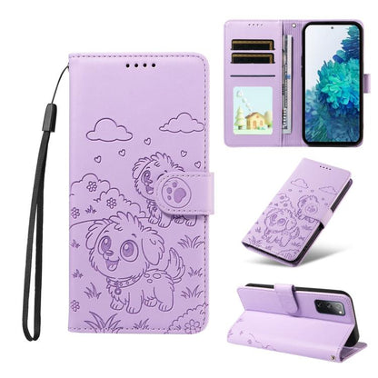 Embossed Heart Dog RFID Blocking Wallet Leather Phone Case