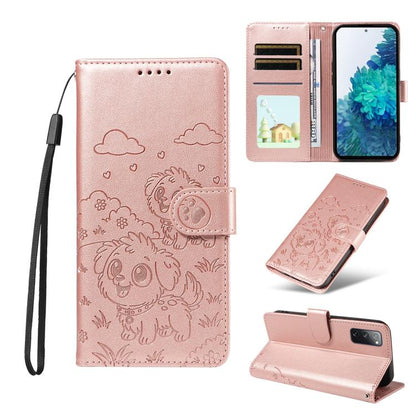 Embossed Heart Dog RFID Blocking Wallet Leather Phone Case