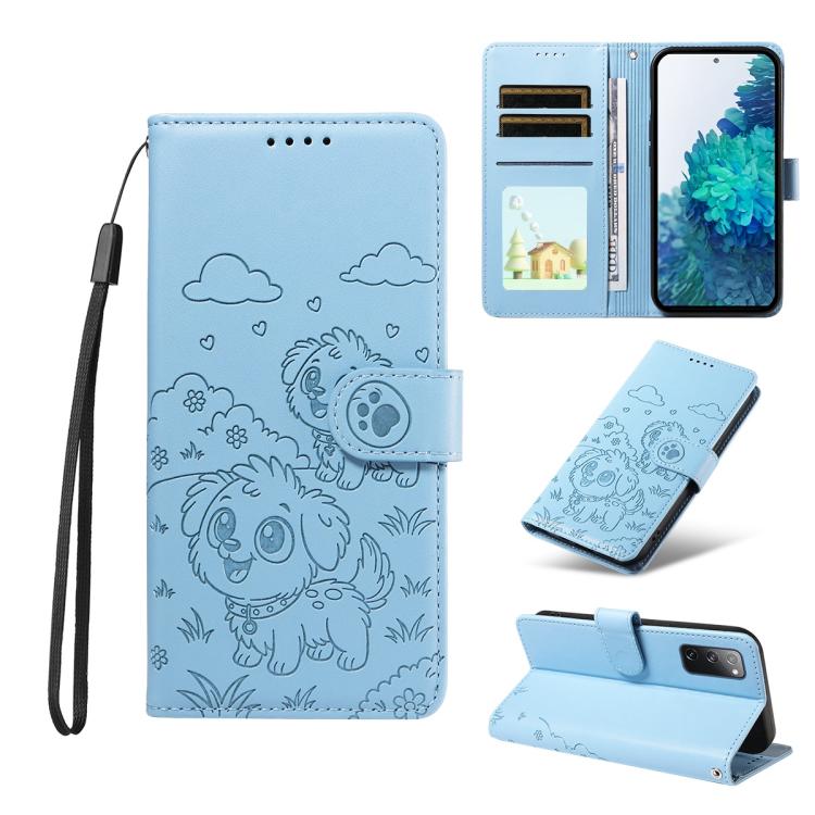 Embossed Heart Dog RFID Blocking Wallet Leather Phone Case
