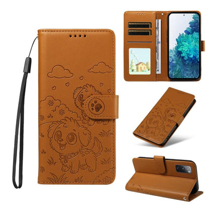 Embossed Heart Dog RFID Blocking Wallet Leather Phone Case