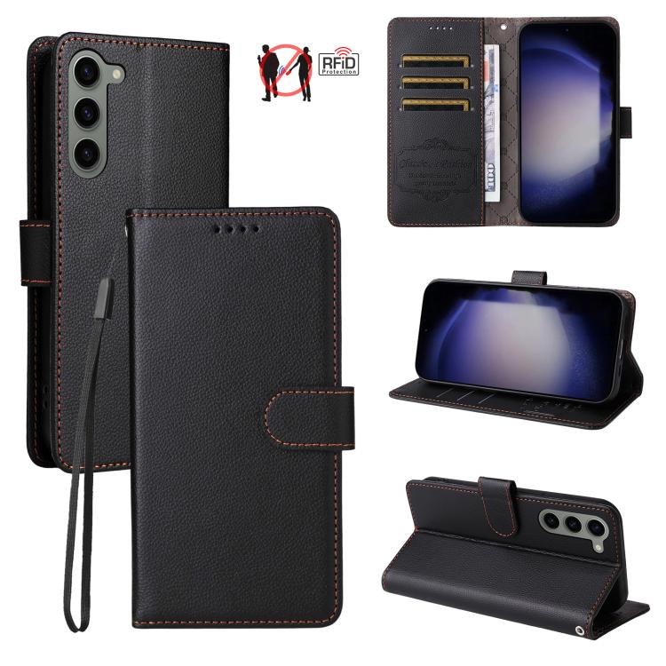 Litchi Texture RFID Blocking 3-Card Wallet Leather Phone Case