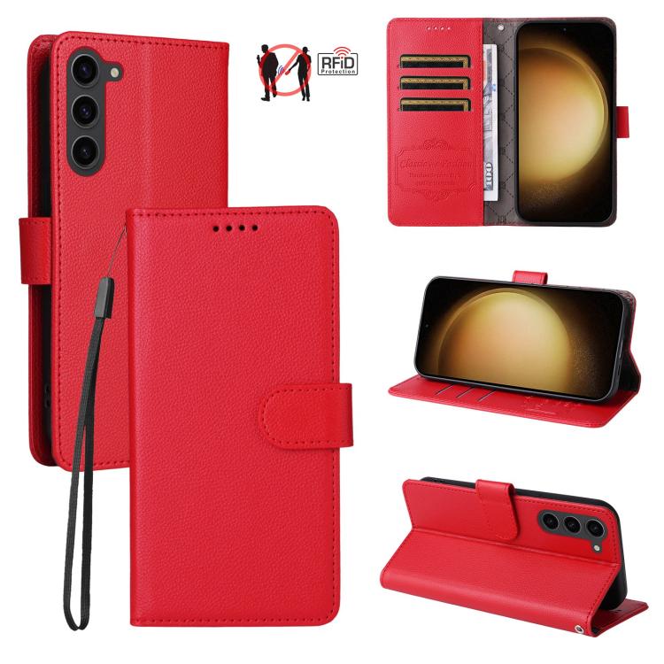 Litchi Texture RFID Blocking 3-Card Wallet Leather Phone Case