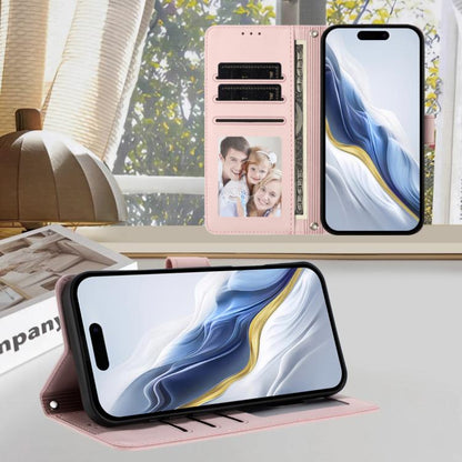 Embossed Heart Cat Leather Phone Case with Hand Strap