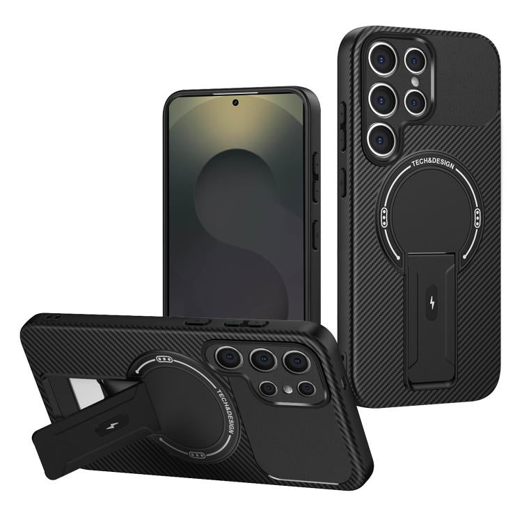 Carbon Fiber Texture MagSafe Phone Case with Holder