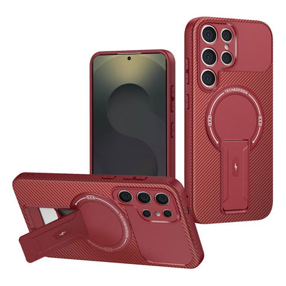 Carbon Fiber Texture MagSafe Phone Case with Holder