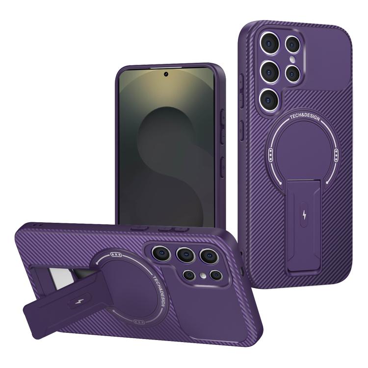 Carbon Fiber Texture MagSafe Phone Case with Holder