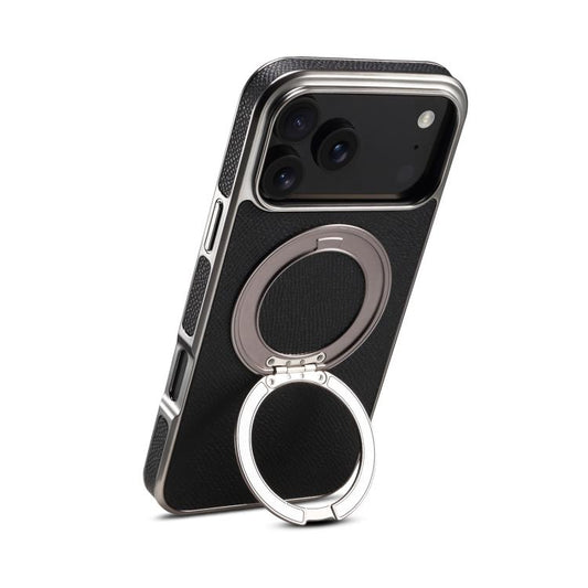 Denior A23 Magnetic Holder Electroplating Genuine Leather Phone Case