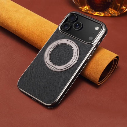 Denior A23 Magnetic Holder Electroplating Genuine Leather Phone Case