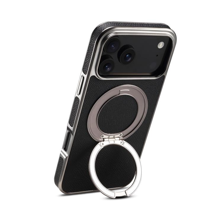 Denior A23 Magnetic Holder Electroplating Genuine Leather Phone Case